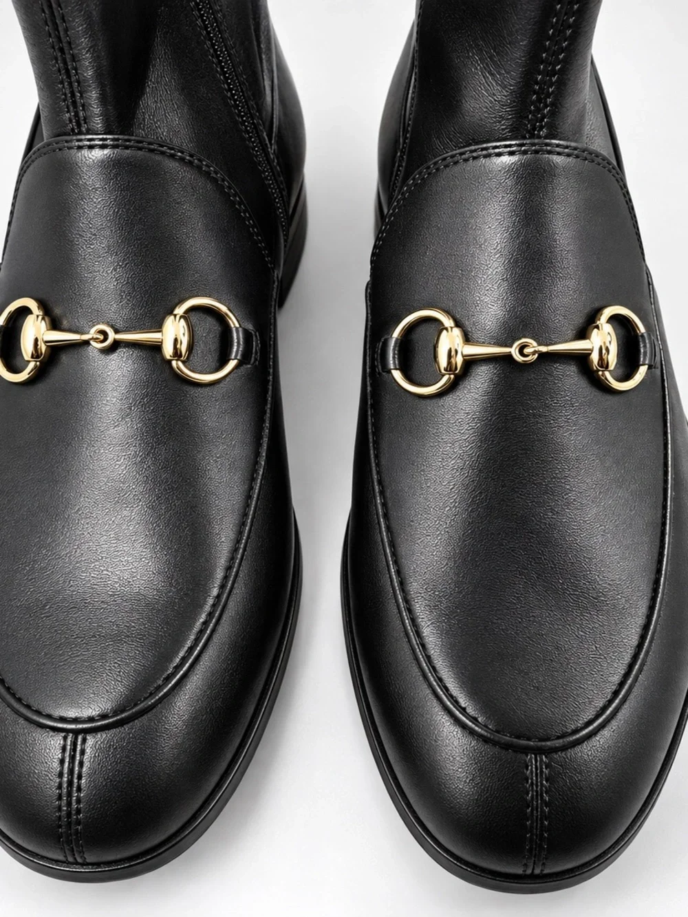 Gucci Black Leather Jordan Over-The-Knee Horsebit Boots with Gold Hardware